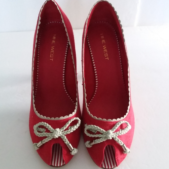 Nine West Shoes - Nine West Red West Cloth Linen with Rope Bow Shoes